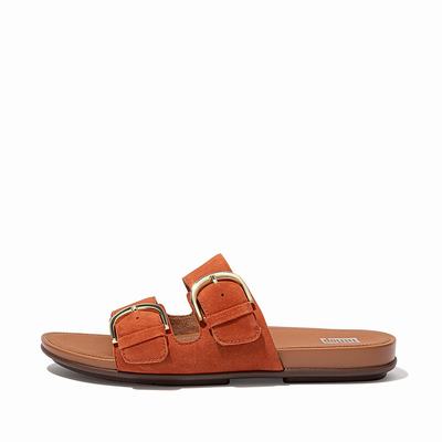 Fitflop Women's GRACIE Buckle Suede Slides Sandals - Brown, JT5641720